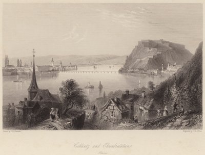 Coblentz e Ehrenbreitstein (gravura) de William Henry (after) Bartlett