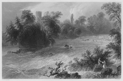 Doonass Rapids, perto do Castelo Connell, na Shannon (gravura) de William Henry (after) Bartlett