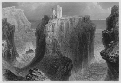 Castelo de Dunseverick, Condado de Antrim (gravura) de William Henry (after) Bartlett