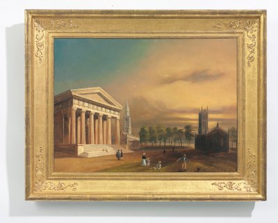 Igreja Gótica, New Haven (óleo sobre tela) de William Henry (after) Bartlett