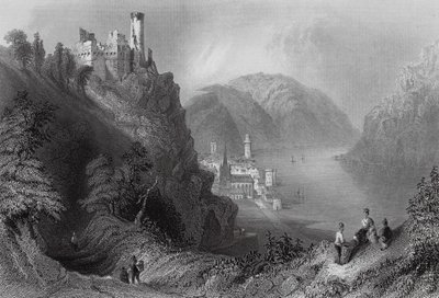 Oberwesel e o castelo de Schomberg (gravura) de William Henry (after) Bartlett