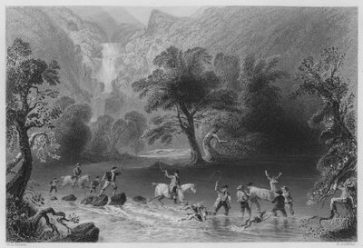 Tomando um Stag, perto de Derrycunnihy Cascade, Killarney (gravura) de William Henry (after) Bartlett