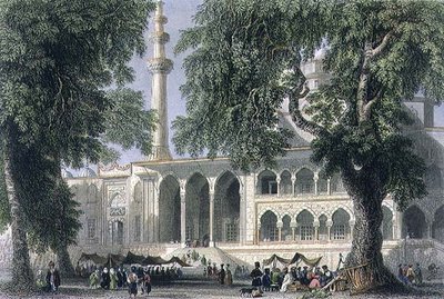 Yeni Djami, ou Mesquita da Sultana Valide, Istambul, gravada por J.C. Varrall, c.1850 (aquatint) de William Henry (after) Bartlett