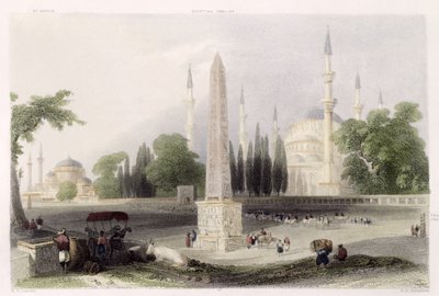 Um obelisco egípcio no Atmeidan, ou Hipódromo, Istambul, gravado por GK Richardson, c.1850 (aquatint) de William Henry Bartlett