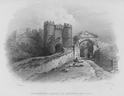 Castelo de Carisbrooke, Isle of Wight, Gateways e Keep (gravação) de William Henry Bartlett