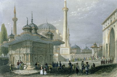 Fonte e Praça de Santa Sofia, Istambul, gravada por T. Higham, c.1850 (aquatint) de William Henry Bartlett