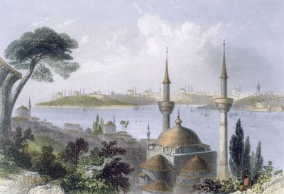 Vista geral de Constantinopla de Scutari, c.1850 (aquatinta colorida) de William Henry Bartlett