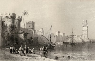 Porto de Rodes, na Grécia, gravado por JC Armytage (1820-97) de William Henry Bartlett