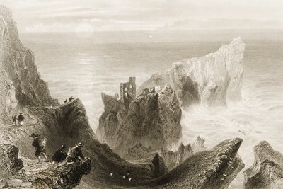 Castelo de Kenbaan, perto de Ballycastle, Condado de Antrim, Irlanda do Norte, de &39;Cenário e antiguidades da Irlanda&39; por George Virtue, década de 1860 de William Henry Bartlett