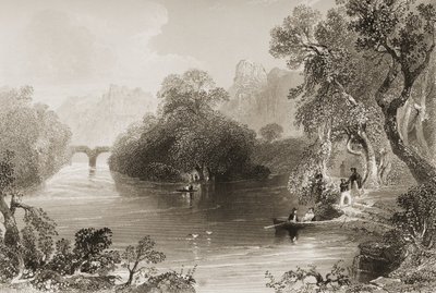 Killarney, Old Weir Bridge, Condado de Killarney, na Irlanda, de "Cenário e Antiguidades da Irlanda" por George Virtue, de 1860 (gravura) de William Henry Bartlett