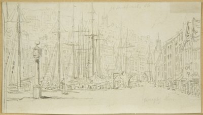 Olhando ao longo do Broad Quay a partir do Dial (lápis no papel) de William Henry Bartlett