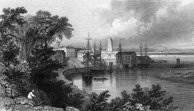 Mistley Quay, perto de Harwich, Essex, gravado por John Rogers, 1832 de William Henry Bartlett