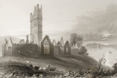 Moyne Abbey, Condado de Mayo, na Irlanda, de "Cenário e Antiguidades da Irlanda" por George Virtue, de 1860 de William Henry Bartlett