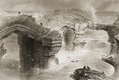 Pontes naturais perto de Kilkee, Condado de Clare, Irlanda, de &39;Cenário e antiguidades da Irlanda&39; ser George Virtue, de 1860 de William Henry Bartlett