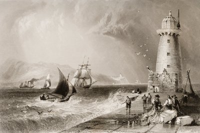 Farol da parede sul com Howth Hill à distância, Dublin, de &39;Cenário e antiguidades da Irlanda&39; por George Virtue, de 1860 de William Henry Bartlett