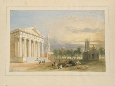 Estudo para a vista do Yale College e do Capitólio de Bartlett de William Henry Bartlett