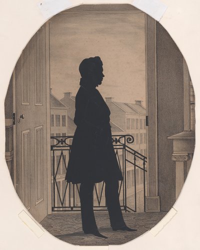 Silhueta de um jovem antes de uma janela aberta, de frente para a direita, antes de 1860. de William Henry Brown