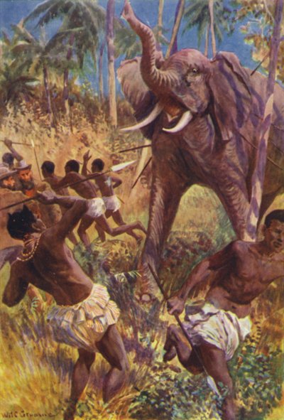Ilustração para The Gorilla Hunters de R M Ballantyne (cor litho) de William Henry Charles Groome