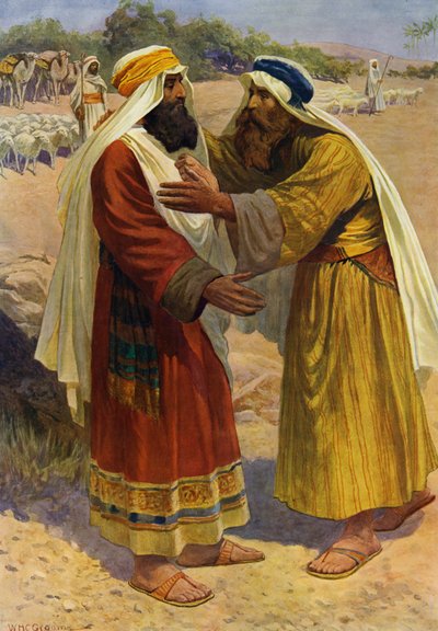 Encontro de Jacob e Esaú (cor litho) de William Henry Charles Groome