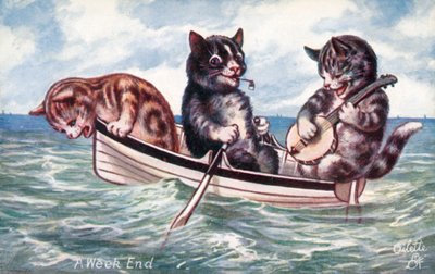 Postal humorístico de um gato (litografia a cores) de William Henry Ellam
