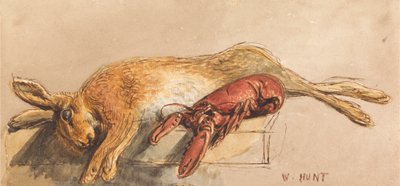 Uma Lebre Morta e uma Lagosta Cozinhada numa Bancada de William Henry Hunt