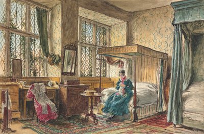 Miss Moore costurando em seu quarto, Hardwick Hall, Derbyshire de William Henry Hunt