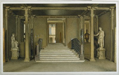 North Entrance Hall at Chatsworth House (aguarela sobre papel) de William Henry Hunt