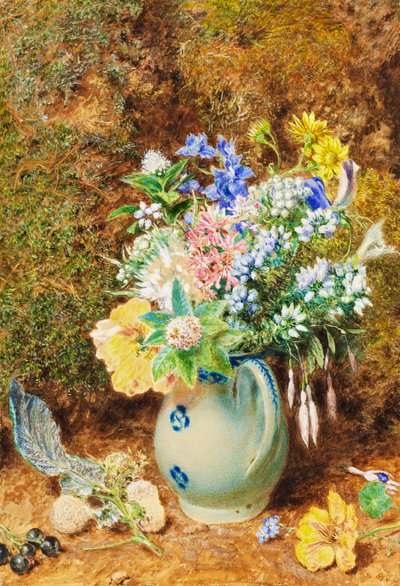 Jarro azul pálido de China com charnecas e flores pequenas, c.1860 de William Henry Hunt