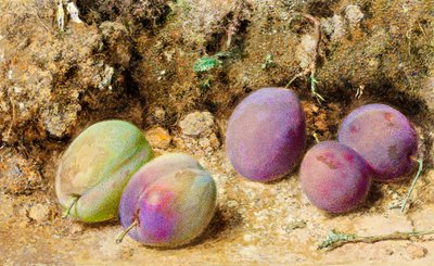 Ameixas maduras e verdes, c.1860 (wc no cartão) de William Henry Hunt