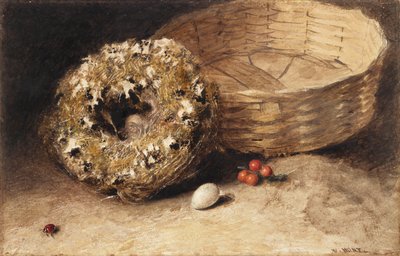 Natureza-morta com cesta, ninho, ovo, groselha e joaninha de William Henry Hunt