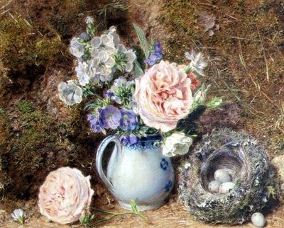 Natureza Morta de Flores e Ninho de William Henry Hunt