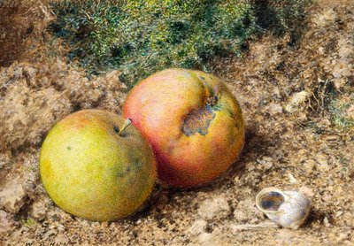 Ainda vida com duas maçãs e uma concha de caracol de William Henry Hunt