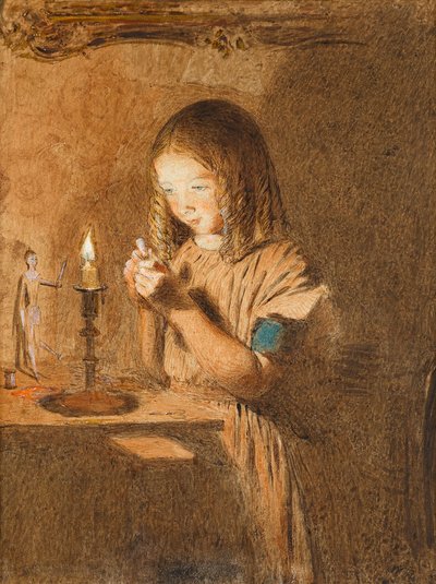 Enfiando uma Agulha: A Jovem Costureira, c.1845 (wc no papel) de William Henry Hunt