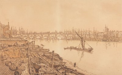 Vista da velha ponte de Londres de William Henry Hunt