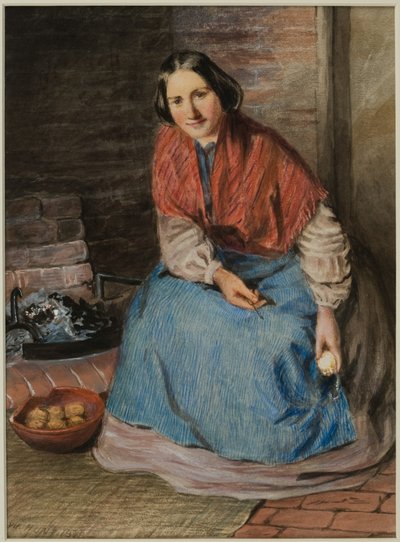 Mulher descascando maçãs (tinta e aquarela sobre papel) de William Henry Hunt