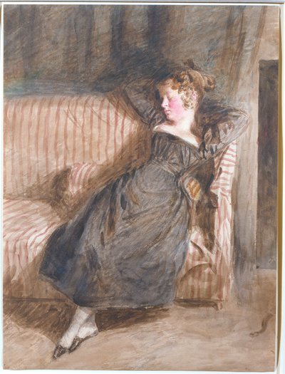 Jovem garota dormindo em um sofá (wc e lápis) de William Henry Hunt