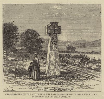 Cruz erguida no local onde o falecido Bispo de Winchester foi morto, Evershed&39;s Rough, perto de Dorking de William Henry James Boot