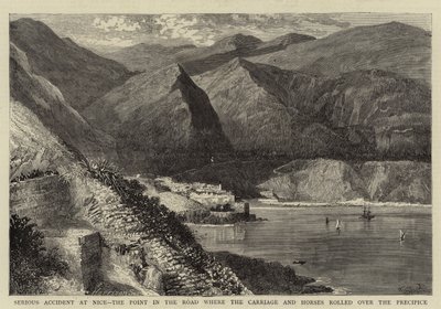 Acidente grave em Nice, o ponto na estrada onde o carro e os cavalos rolaram sobre o precipício de William Henry James Boot