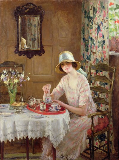 Chá da tarde (óleo sobre tela) de William Henry Margetson