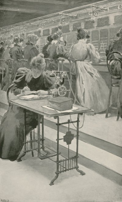 No trabalho em uma sala de telefone de William Henry Margetson