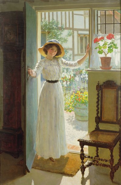 À porta da casa de campo (óleo sobre tela) de William Henry Margetson