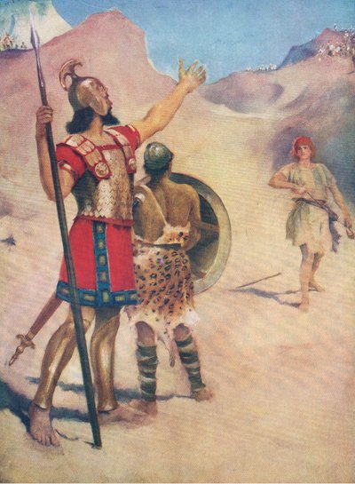 Davi e Golias, de O Livro de Gravuras da Bíblia, publicado por Thomas Nelson, c.1950 de William Henry Margetson