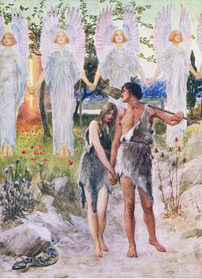 No começo, do livro bíblico publicado por Thomas Nelson, c.1950 de William Henry Margetson