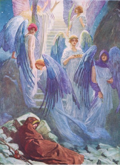 Sonho de Jacobs, do livro de imagens da Bíblia publicado por Thomas Nelson, c.1950 de William Henry Margetson