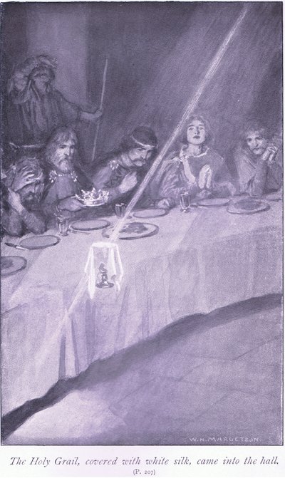 O Santo Graal, coberto com seda branca, entrou no salão de William Henry Margetson
