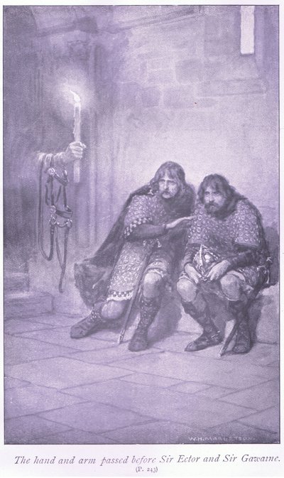 A mão e o braço passaram diante de Sir Ectar e Sir Gawaine de William Henry Margetson