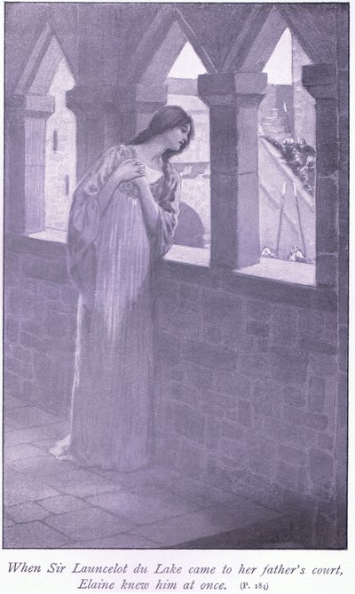 Quando Sir Launcelot du Lake chegou à corte de seu pai, Elaine o conheceu imediatamente. de William Henry Margetson