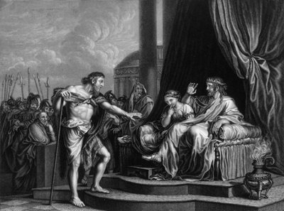 Herodes sendo reprovado por ele ... trancou John na prisão, em meados do século XIX. de William Henry Mote