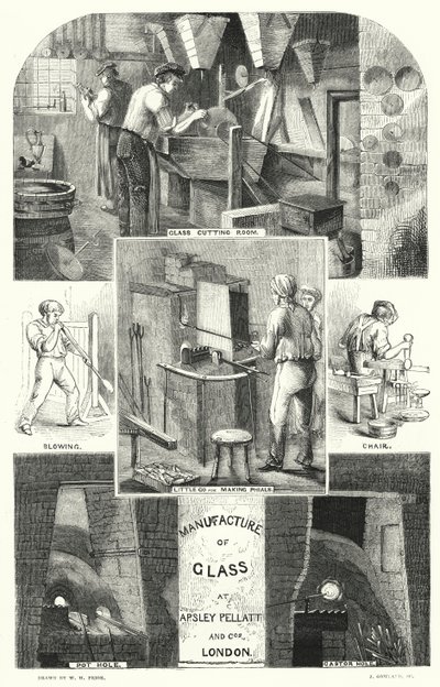 Fabricação de Vidro na Apsley Pellatt e Cos, Londres (gravura) de William Henry Pike