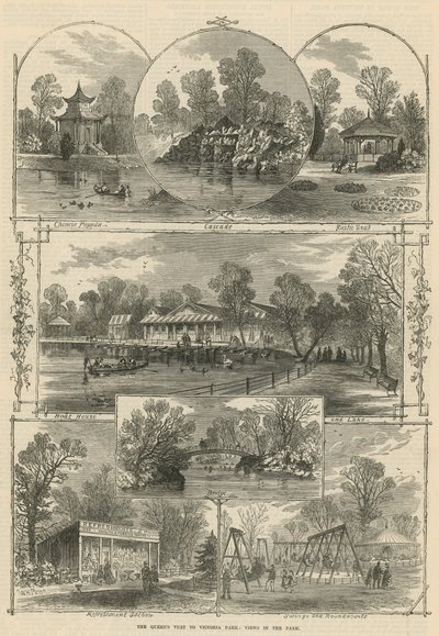 A visita da Rainha ao Victoria Park: vistas do parque (gravura) de William Henry Prior